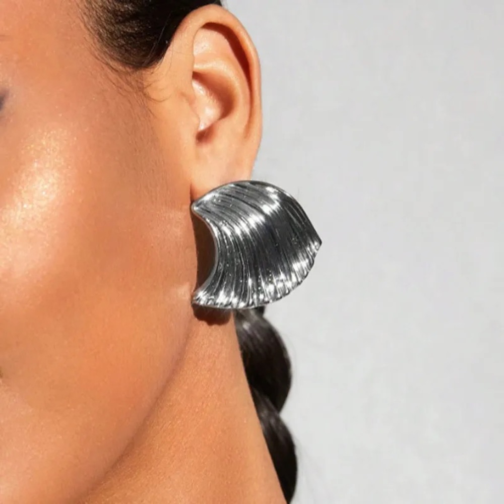 Silver Textured Earrings - Picture 6 of 10